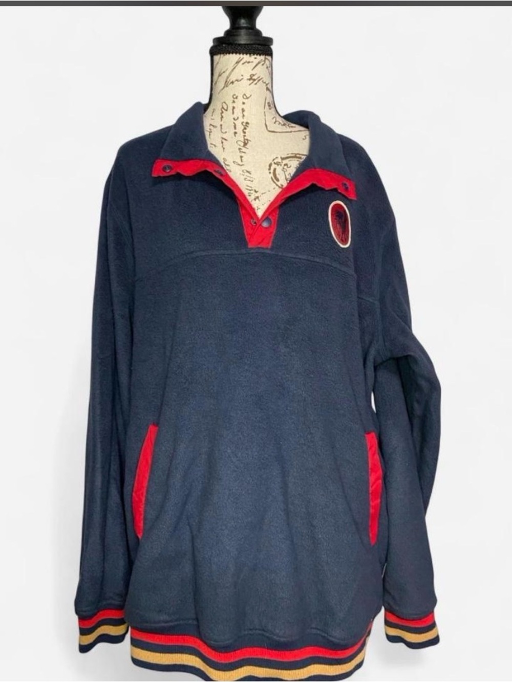 Kural clothMen's Navy Crewneck Pullover Sweater with Red Trim